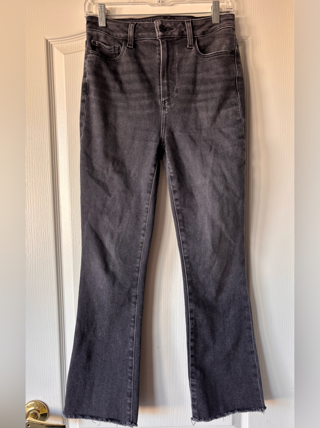 Paige Claudine Jeans Size 28 Black Lotus Raw Hem Ankle Flare Crop Denim Casual